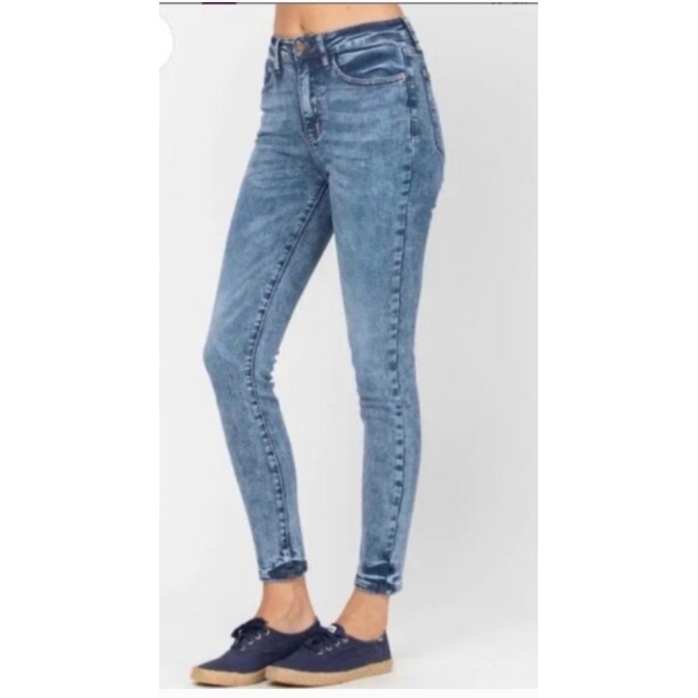 Judy Blue Womens 5/27 Skinny Fit Acid Wash Blue Stretch Jeans JB88158 Retro Boho - Picture 2 of 13